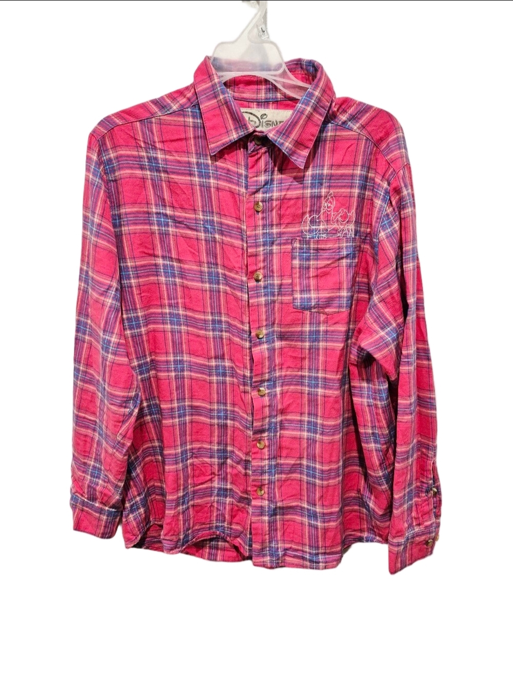 Disney x Cakeworthy The Little Mermaid Sebastian Flannel Shirt Pink Plaid Large
